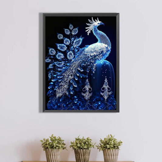 5D DIY Full Round Drill Partial AB Diamond Painting Blue Crystal Peacock 45x60cm