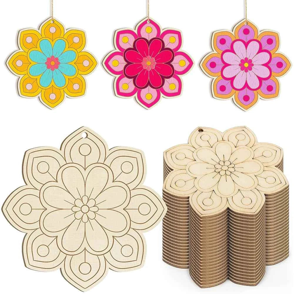 10pcs Wooden Flower Hanging Ornaments for DIY Crafts