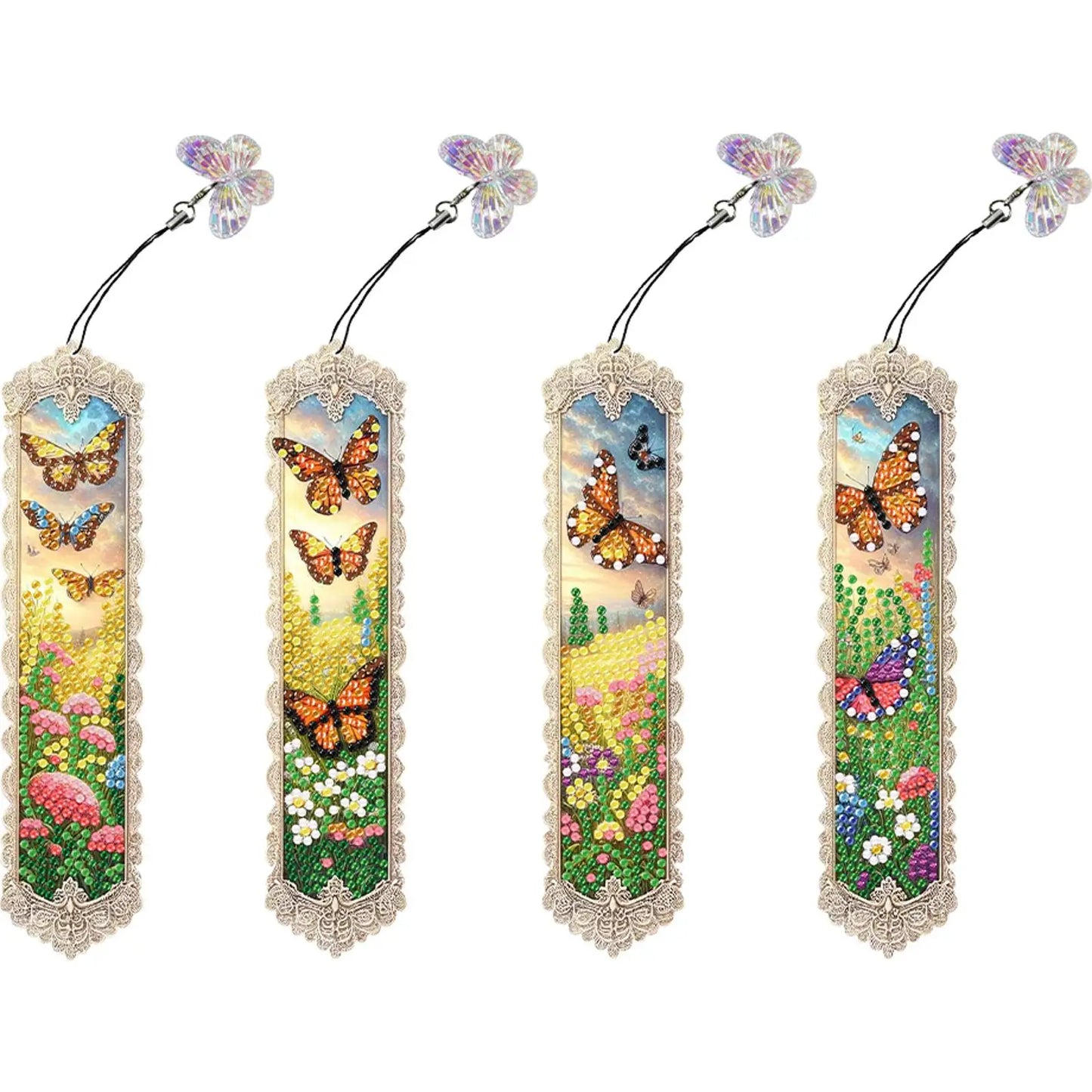 4Pcs DIY with Butterfly Pendants Diamond Painting Bookmark