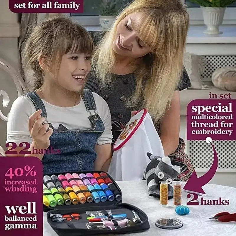 Portable Sewing Kit with Threads, Needles, Scissors, Buttons, Complete Sewing Tools Set for Home Travel Emergency Repair