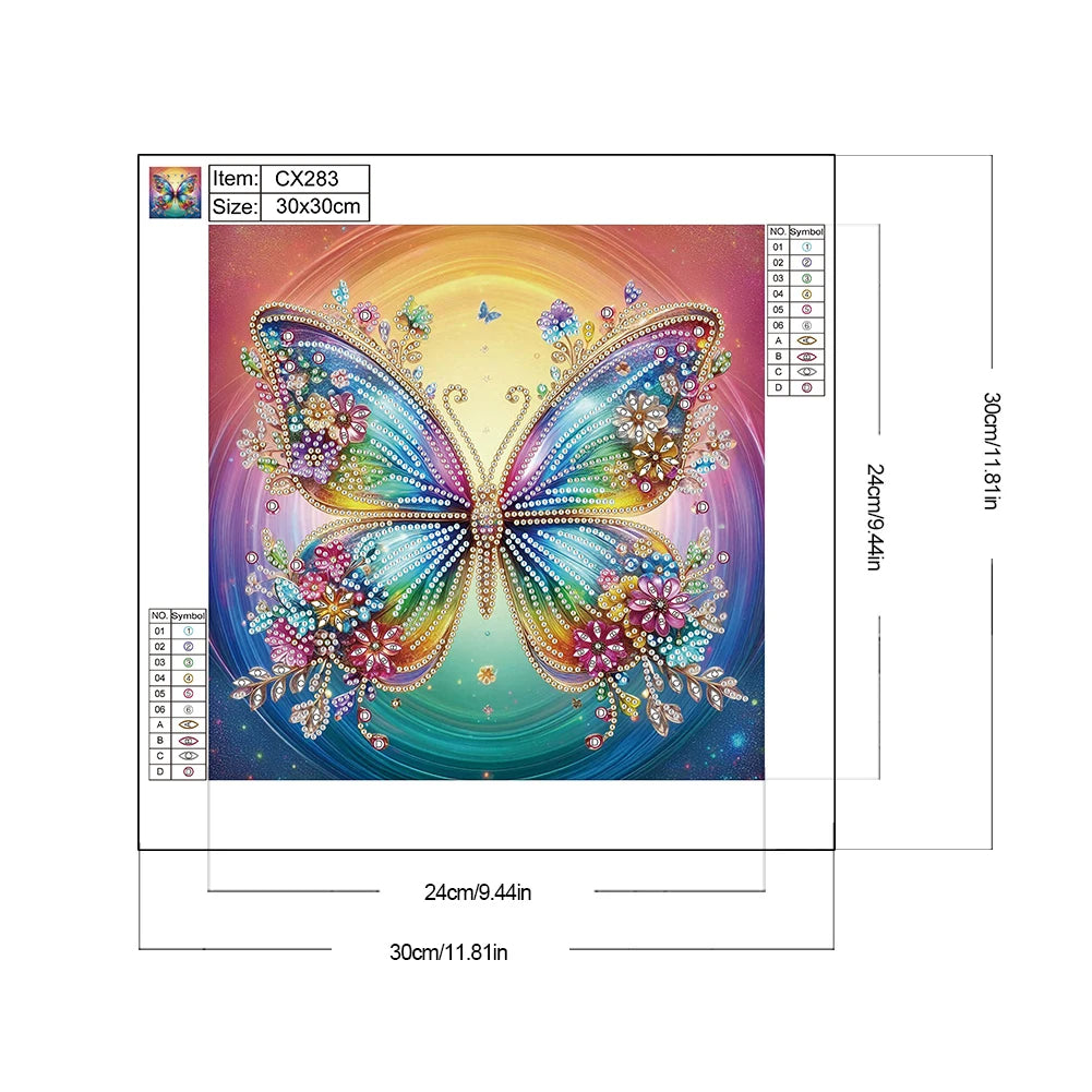 4pcs 30x30cm Butterfly 5D DIY Special Shape Crystal Partial Diamond Painting Kit