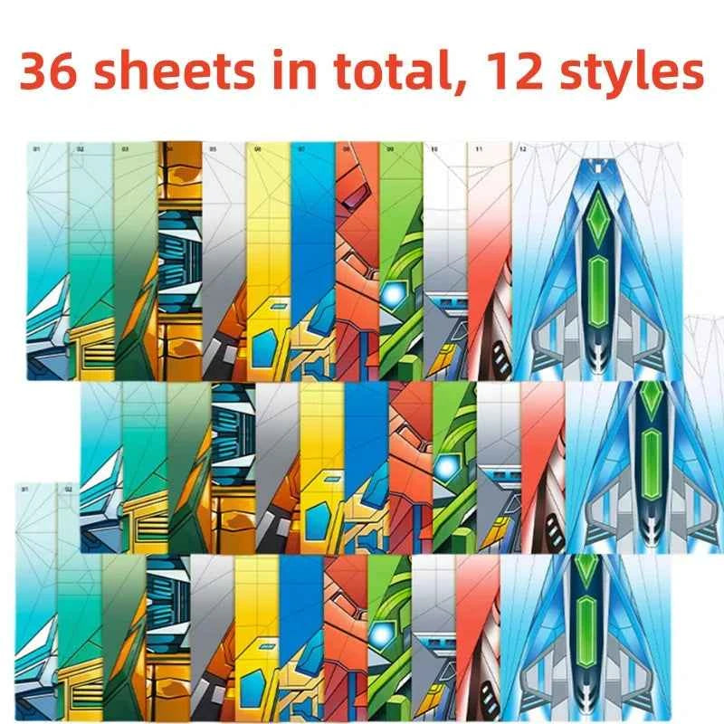 Kids DIY Paper Airplane Kit 36Pcs Full Color Origami Parent-child Educational Toy Hands-on Ability Puzzle Toy