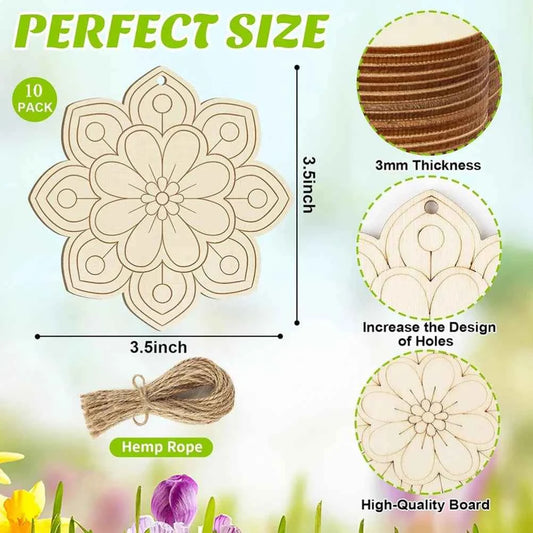 10pcs Wooden Flower Hanging Ornaments for DIY Crafts