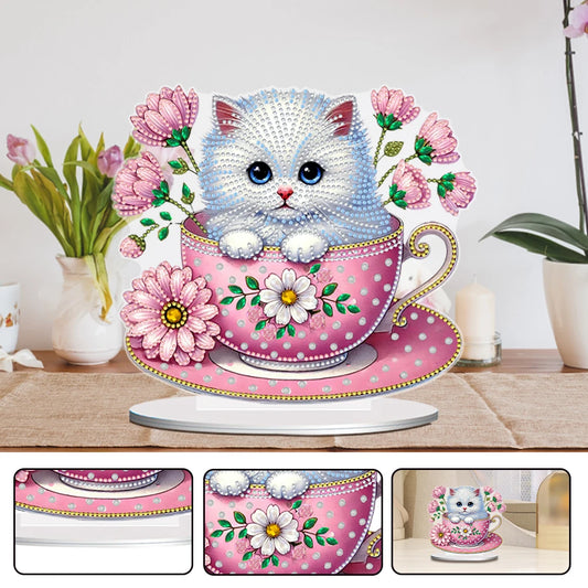 2D/Flat Teacup Cat DIY Diamond Painting Tabletop Ornaments Kit