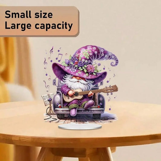 5D Diamond Painting Set With Purple Music Gnome Pattern Diamond Art Desktop Decor Gemstone Inlaid Craft For Home And Bedroom