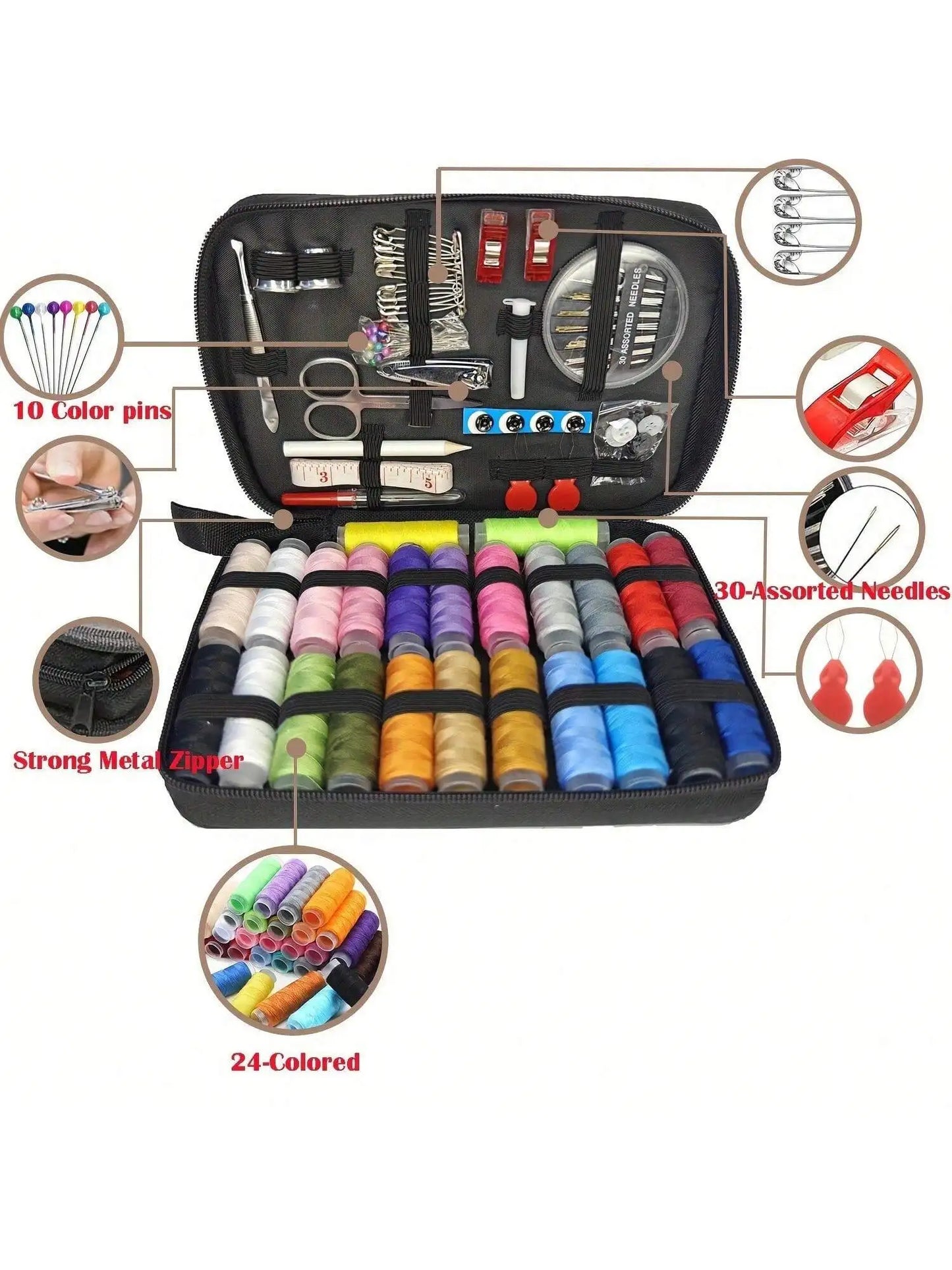 Large Portable Sewing Kit for Home, Complete Set. 20x14cm, with Threads, Needles, Scissors, Compact