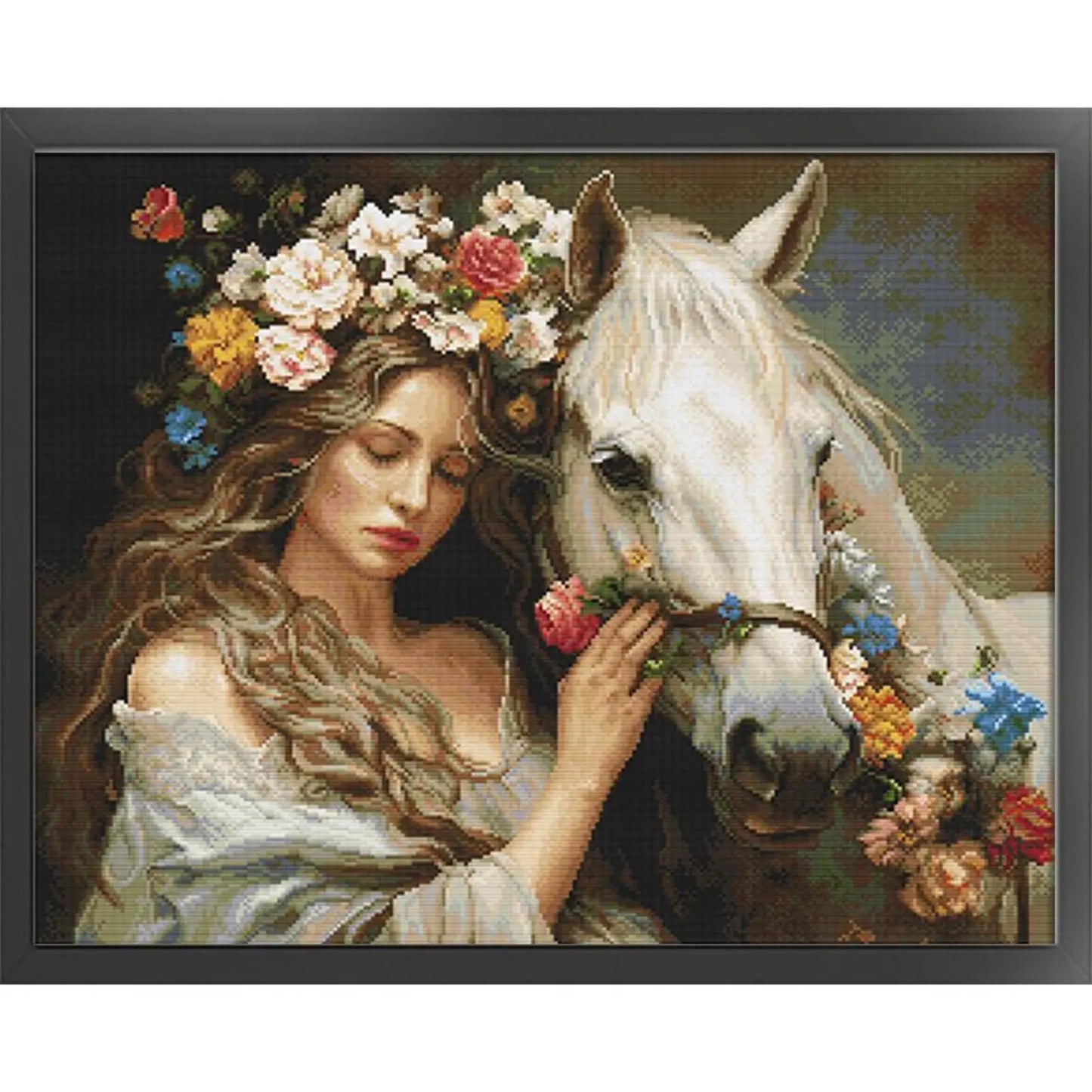 Full Embroidery cotton Thread 11CT Printed Girl Horse Cross Stitch 74x61cm