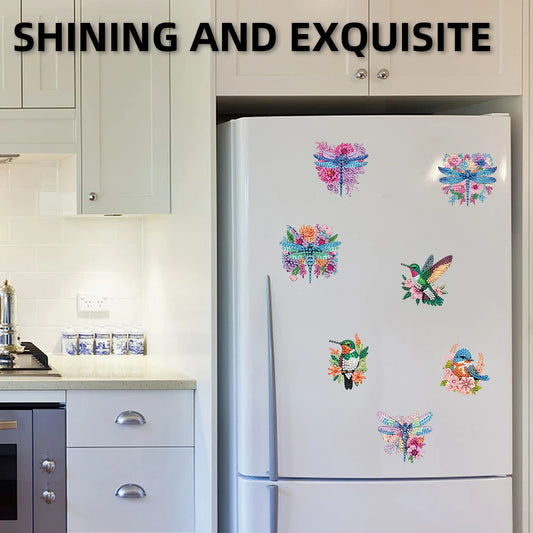 12PCS 2D Flat DIY Diamond Painting Refrigerator Magnet Diamond Art Kits Crystal Refrigerator Magnet for Home Kitchen Decoration