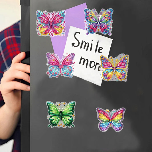 6 Pcs Full Drill Fridge Magnets Sticker Car Butterfly Dragonfly Diamond Painting Magnets Refrigerator for Adults Beginners