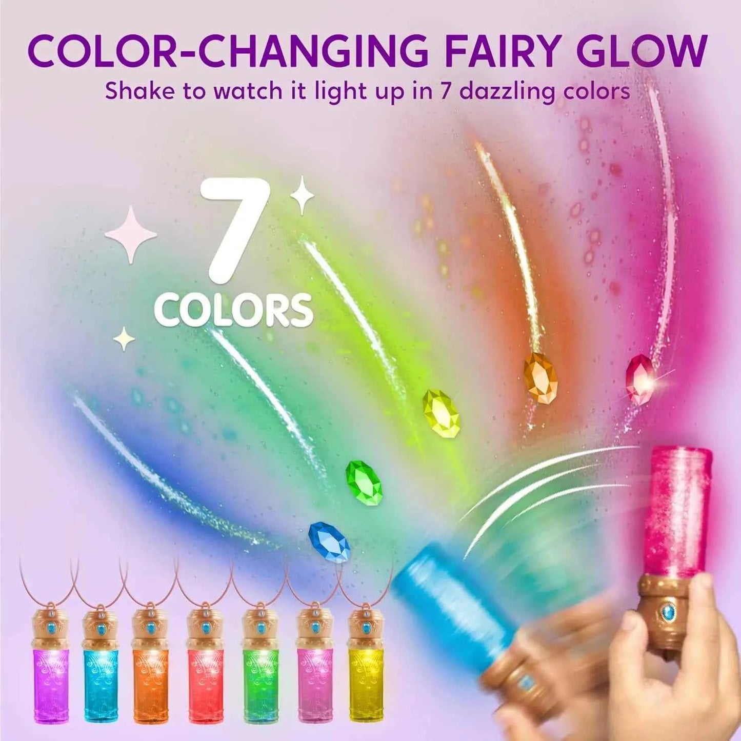 Joyfy DIY Fairy Lantern Craft Kit with Rose Lights and String Lights for Girls Age 8+ Gifts with 7 Color Fairy Potion Necklace