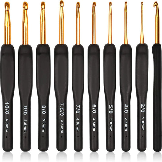 8PCS Black Crochet Hooks Set for Arthritic Hands,Ergonomic Crochet Hook Soft Crochet Needle,2.5-6.0mm Crochet Kit for Beginners