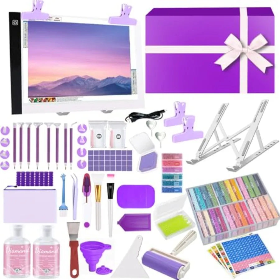 150 Pcs All Inclusive Diamond Painting Tool Kit Diamond Art Accessories Kit Including A4 LED Light Pad KitBracket Convex Point