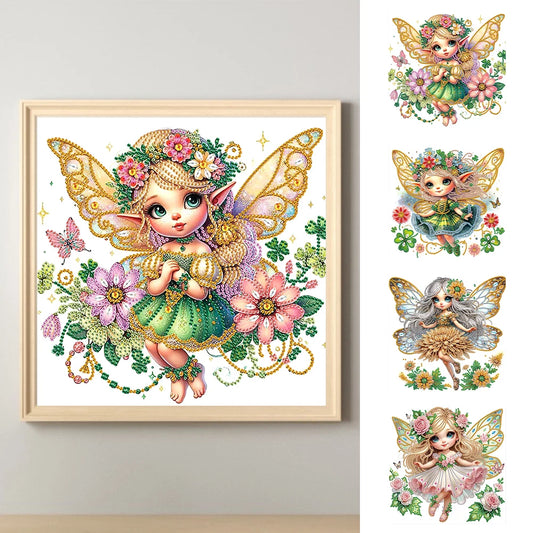 4Pcs 5D DIY Partial Special Shape Drill Diamond Painting Elf Fairy Decor 30x30cm