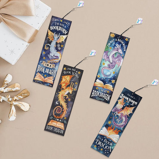 4Pcs Special Shape Book Dinosaur DIY Bookmarks Diamond Painting Kits Diamond Painting Bookmark Making Kit for Adults Beginners