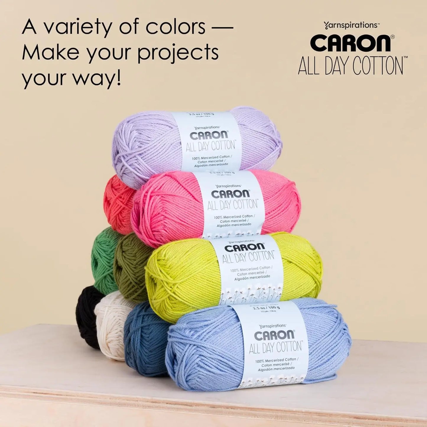 3-Pack 100% Mercerized Cotton Yarn, 173 Yards Each, Cream Color for Knitting and Crochet