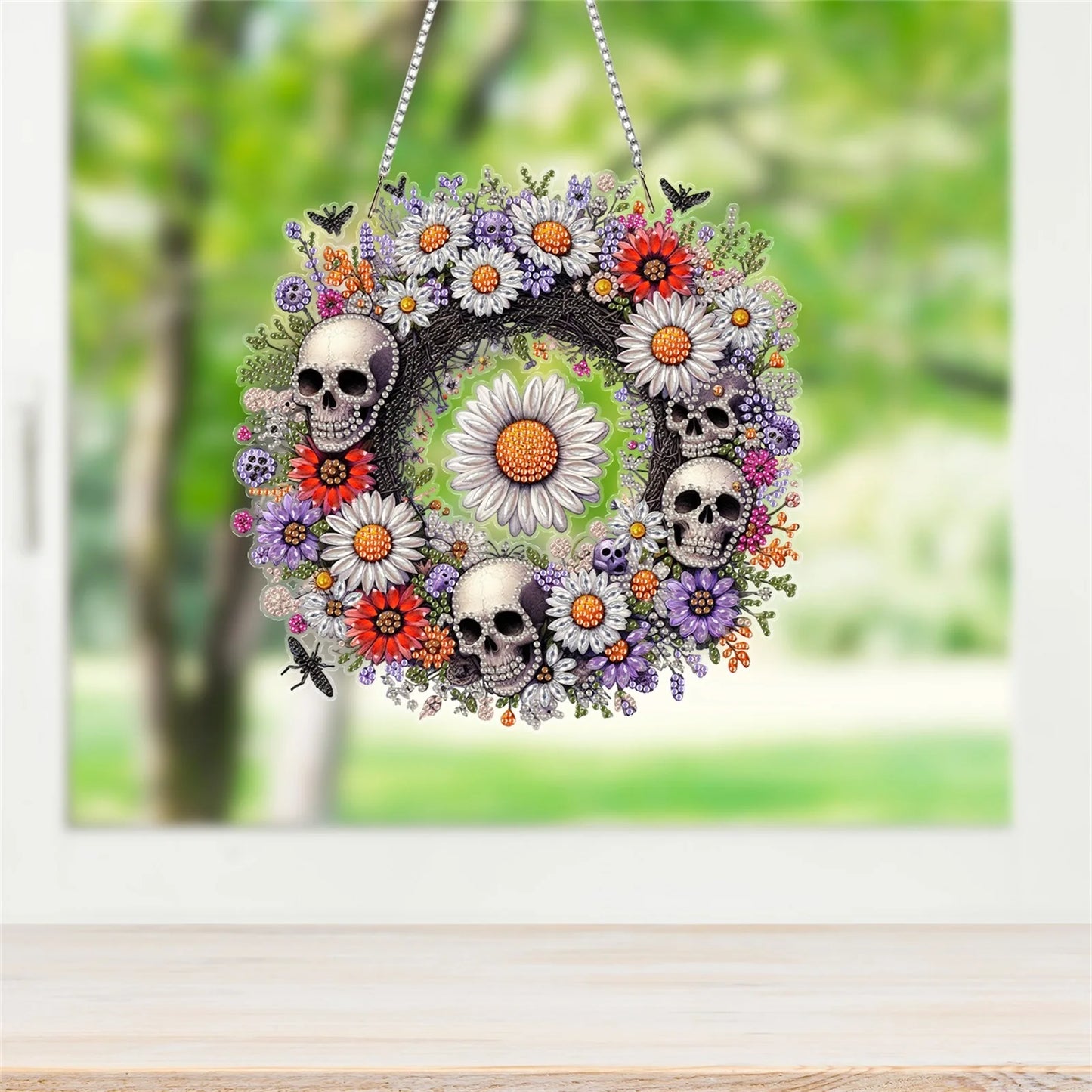 2D Flat Acrylic DIY Skull Wreath Hanging Diamond Art Kits Wall Door Decoration