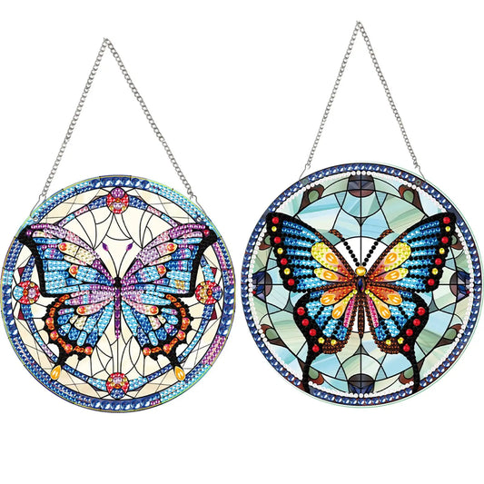 2pcs Butterfly Theme 2D Flat DIY Diamond Art Pendant Decor for Home & Window