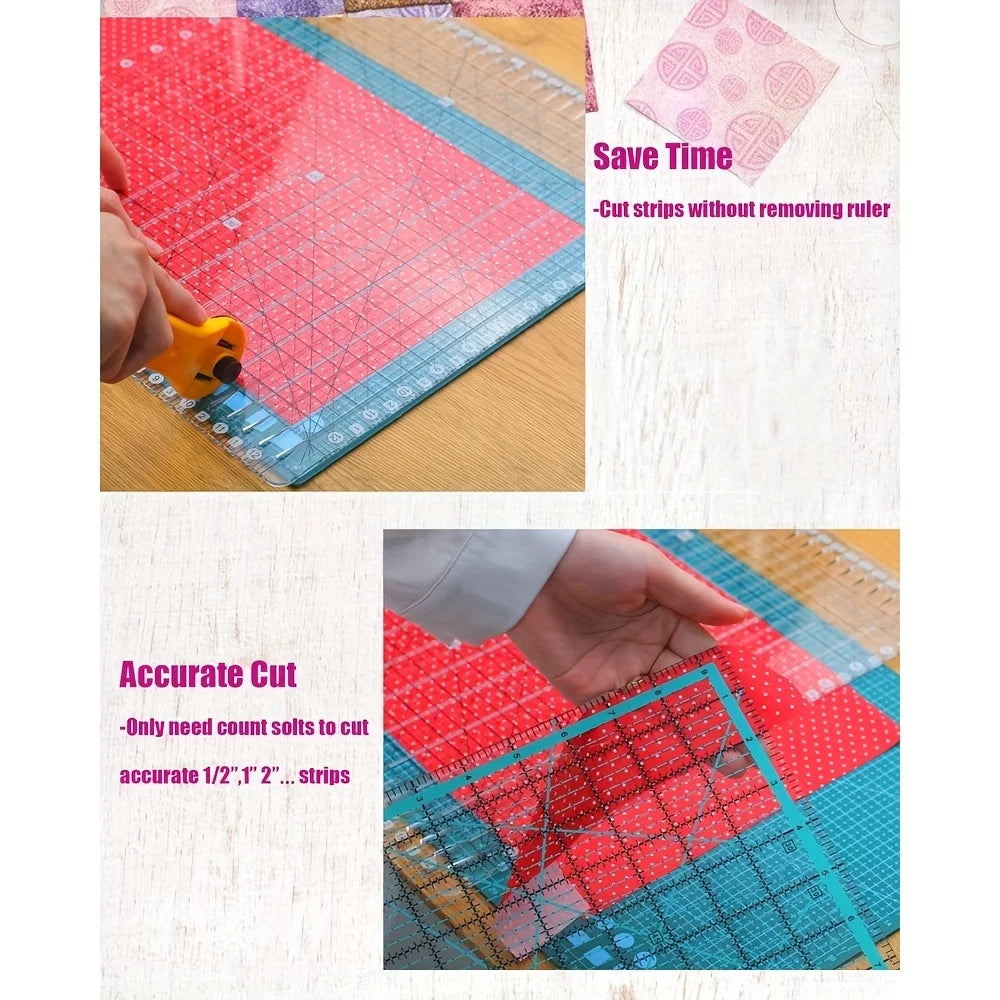 4mm Thick Slotted Quilting Ruler 12.5x12.5" Non-Slip Acrylic Quilt Strip Ruler with Gift Box for Sewing Fabric Cutting Tool
