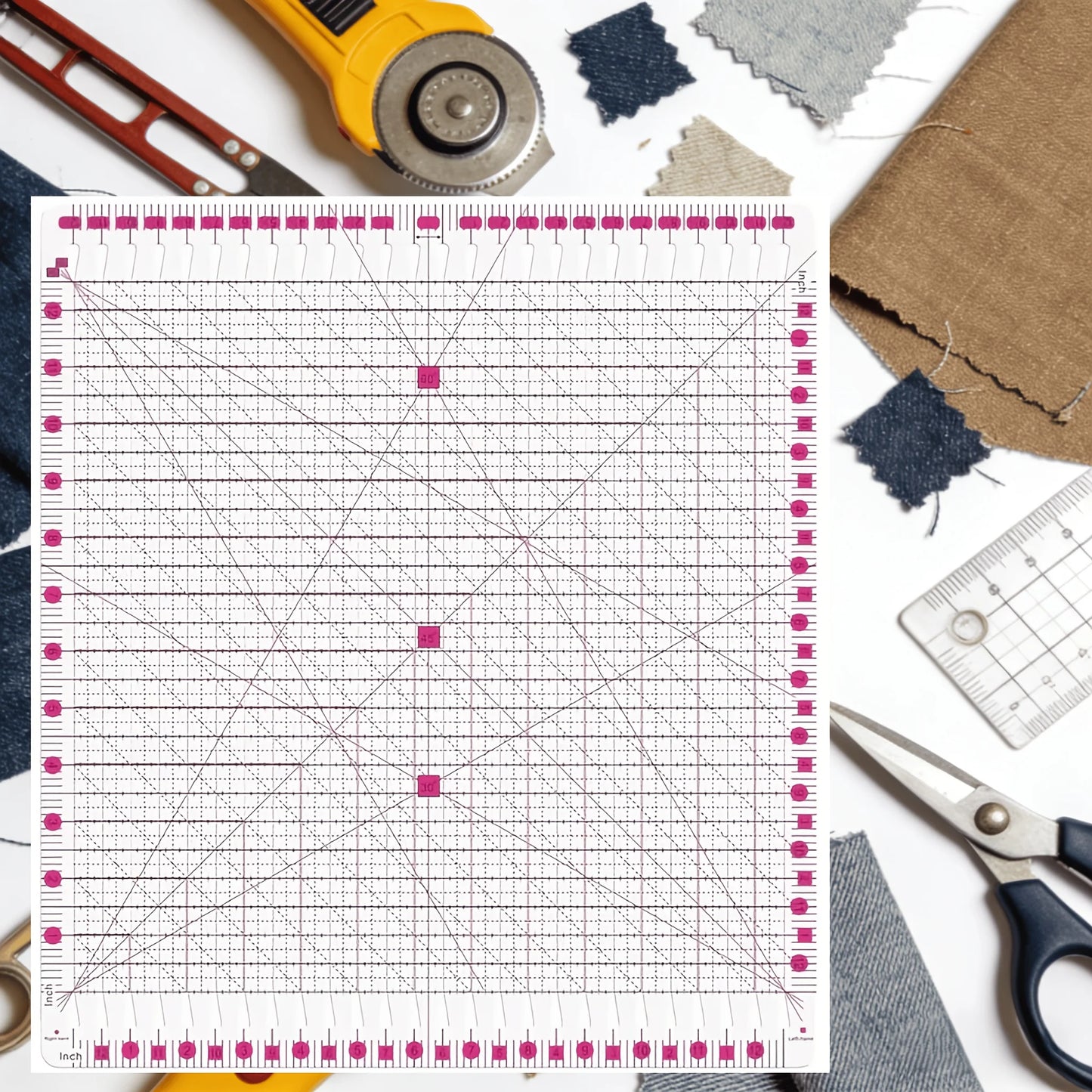 4mm Thick Slotted Quilting Ruler 12.5x12.5" Non-Slip Acrylic Quilt Strip Ruler with Gift Box for Sewing Fabric Cutting Tool