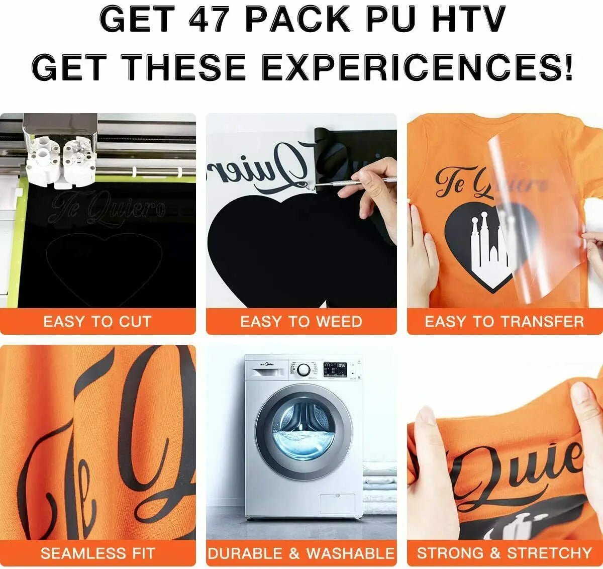 Htv Films HTVRONT 47pcs 30cm*25cm PU Heat Transfer Vinyl Sheets Multi-color Iron ...