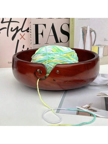 Handmade Wooden Yarn Bowl with Holes Large Knitting Yarn Storage Bowl DIY Crocheting Accessories Yarn Holder Dispenser