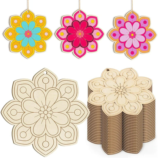 10pcs Wooden Flower  Hanging Ornaments for DIY Crafts