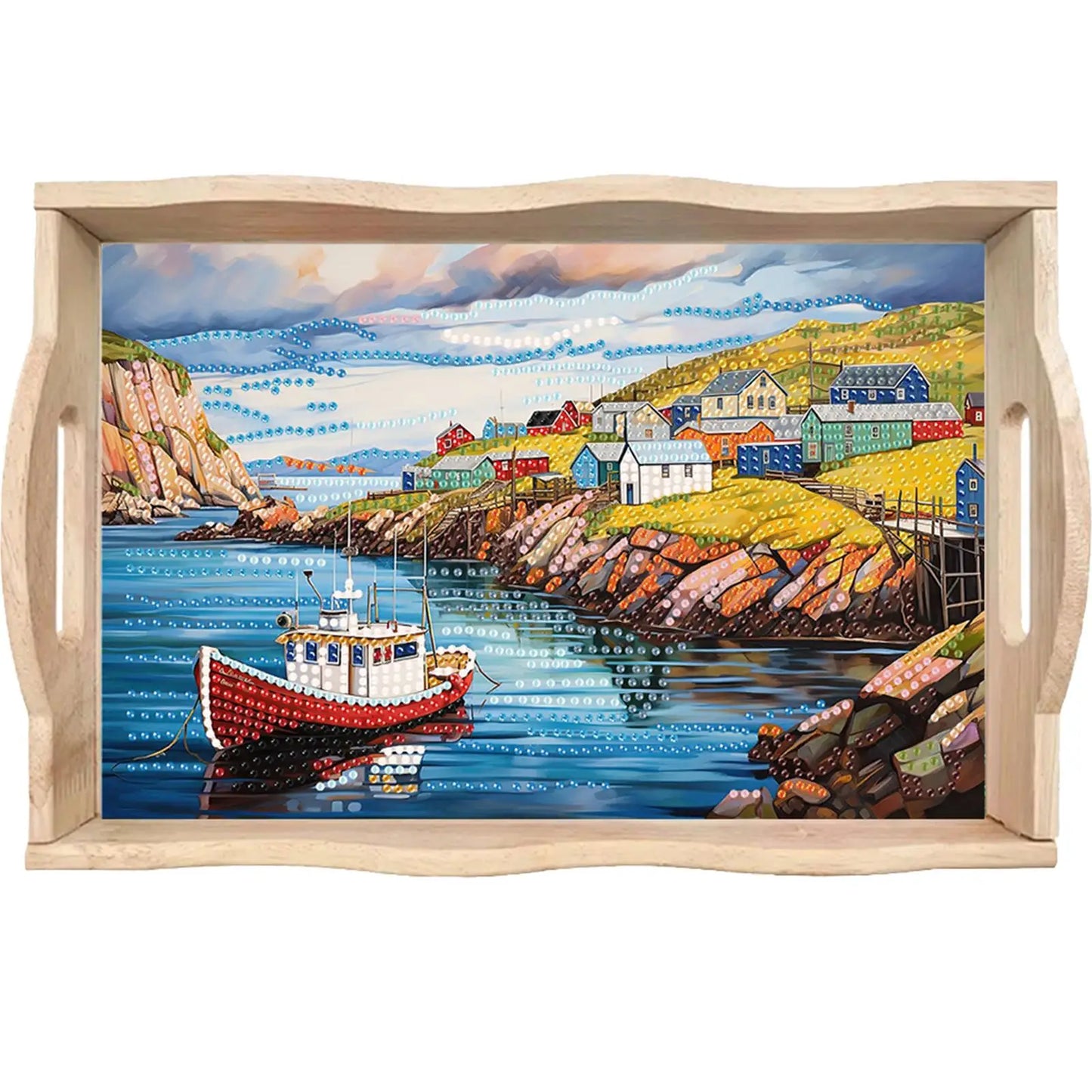 Diamond Art Painting Wooden Serving Tray with Handle Wooden DIY Diamond Painting Tray Kit for Home Dining and Parties