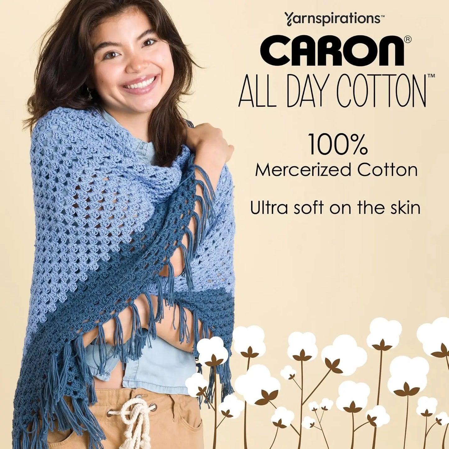 3-Pack 100% Mercerized Cotton Yarn, 173 Yards Each, Cream Color for Knitting and Crochet