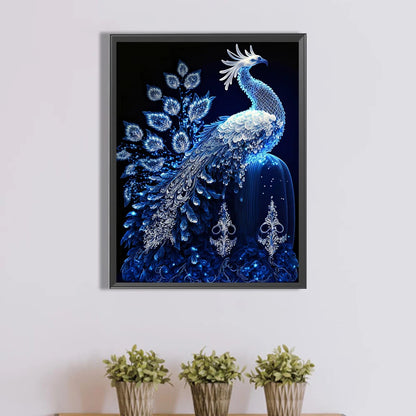 5D DIY Full Round Drill Partial AB Diamond Painting Blue Crystal Peacock 45x60cm