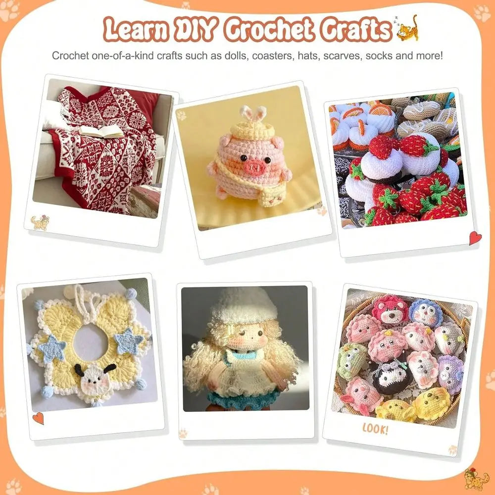 Beginner Crochet Tool Set, Including Crochet Thread And Needle, Ergonomic Portable Crochet Set, Beginner Crochet Teaching Guide,