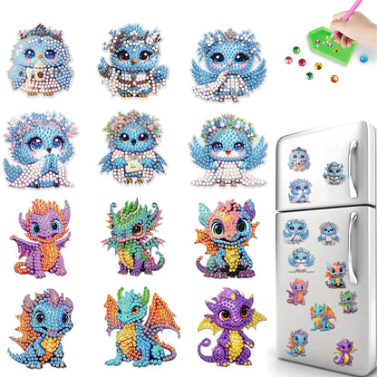 12PCS 2D Flat DIY Diamond Painting Refrigerator Magnet Diamond Art Kits Crystal Refrigerator Magnet for Home Kitchen Decoration