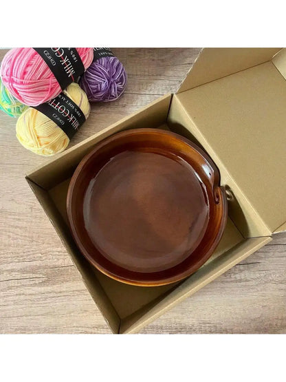 Handmade Wooden Yarn Bowl with Holes Large Knitting Yarn Storage Bowl DIY Crocheting Accessories Yarn Holder Dispenser