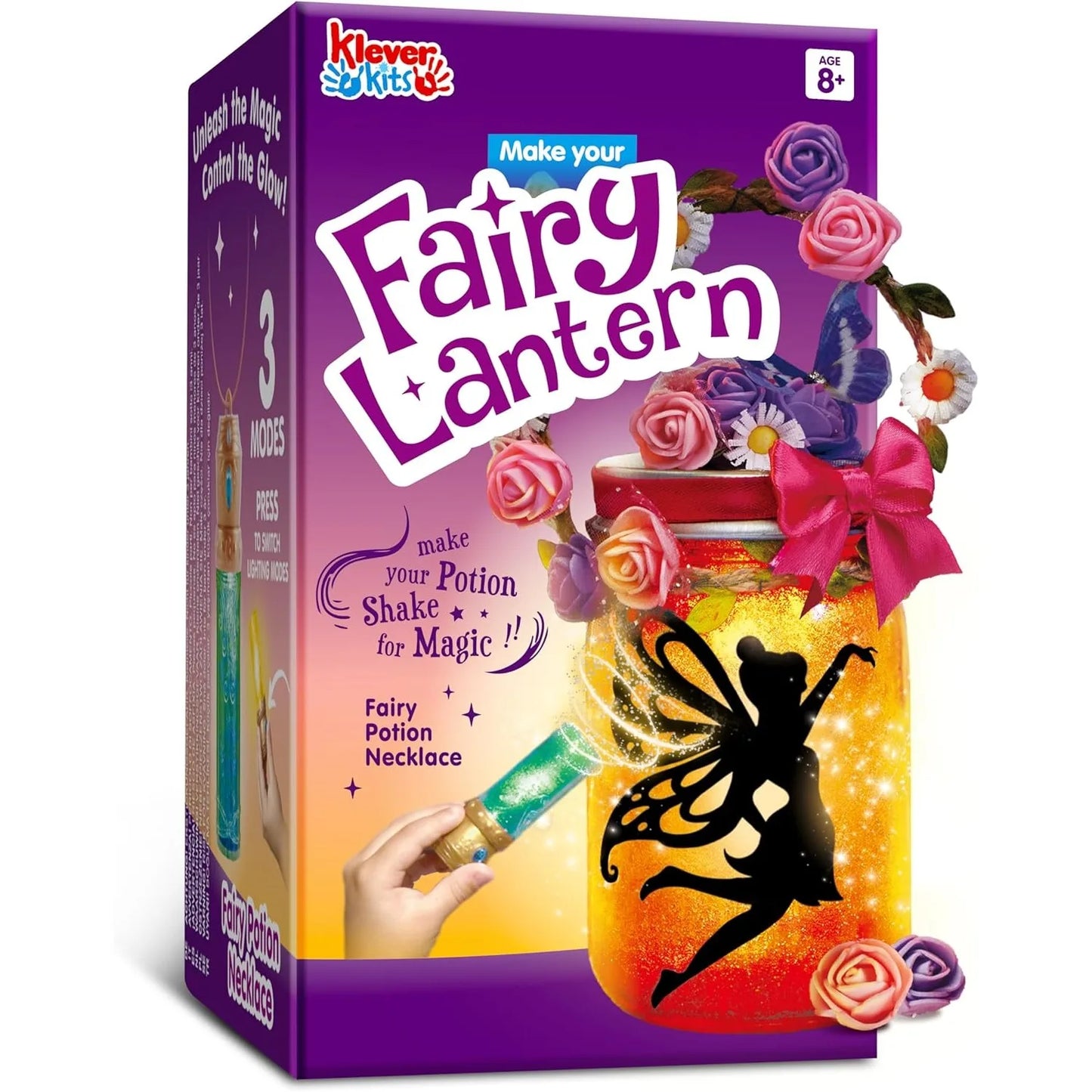 Joyfy DIY Fairy Lantern Craft Kit with Rose Lights and String Lights for Girls Age 8+ Gifts with 7 Color Fairy Potion Necklace