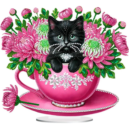 2D/Flat Teacup Cat DIY Diamond Painting Tabletop Ornaments Kit
