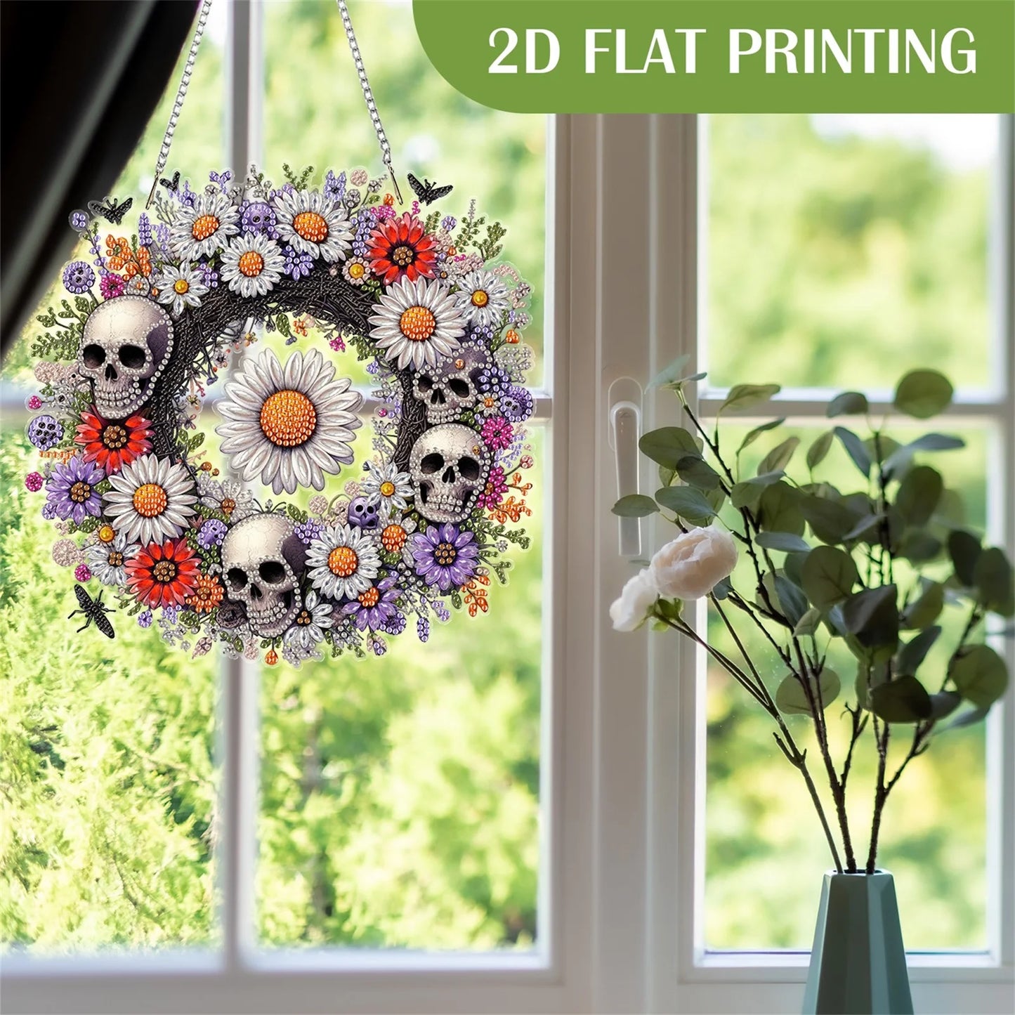 2D Flat Acrylic DIY Skull Wreath Hanging Diamond Art Kits Wall Door Decoration