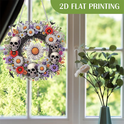 2D Flat Acrylic DIY Skull Wreath Hanging Diamond Art Kits Wall Door Decoration