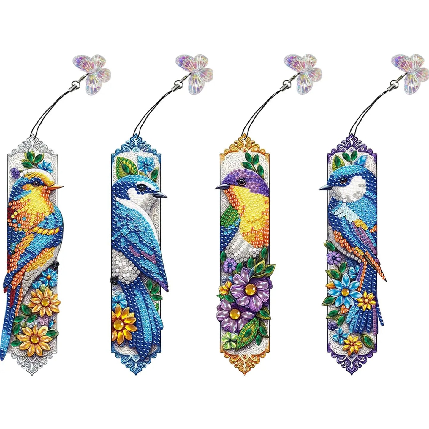 4Pcs DIY with Butterfly Pendants Diamond Painting Bookmark