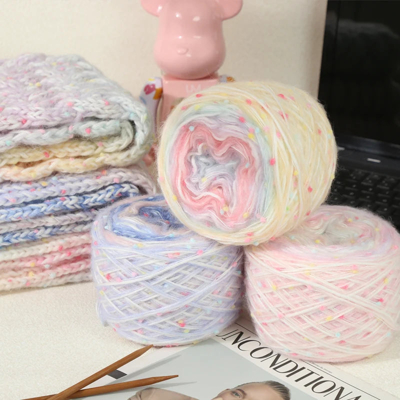 145g couple scarf yarn color dot bean gradient long dyeing hand woven men's and women's fashionable scarf hat yarn ball