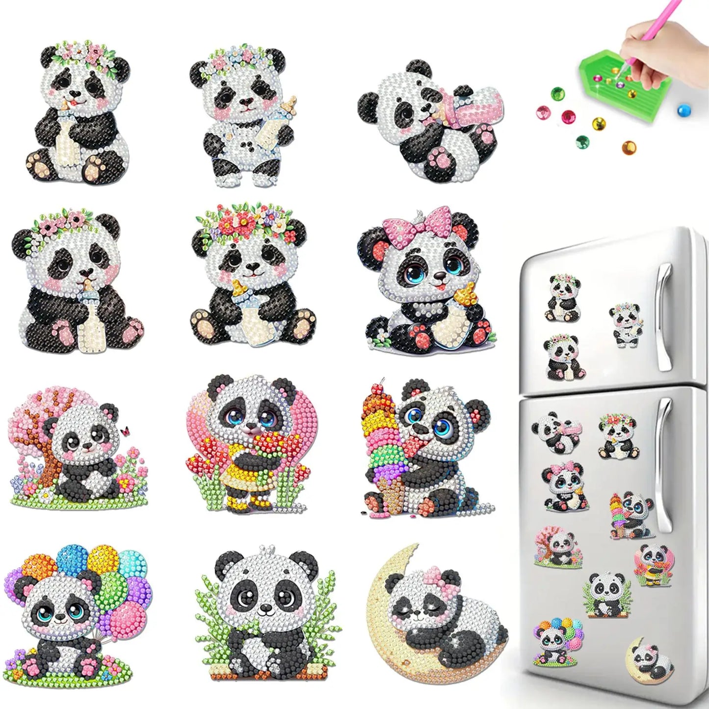 12PCS 2D Flat DIY Diamond Painting Refrigerator Magnet Diamond Art Kits Crystal Refrigerator Magnet for Home Kitchen Decoration
