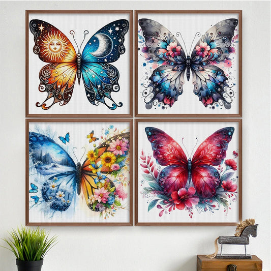 Butterfly Printed Cross Stitch Kit 45x45cm DIY 11CT Thread Art Needlework Decor