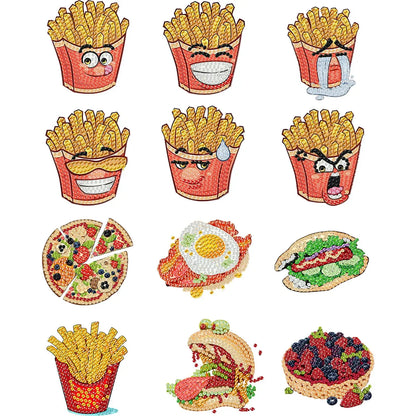 12PCS 2D Flat DIY Diamond Painting Refrigerator Magnet Diamond Art Kits Crystal Refrigerator Magnet for Home Kitchen Decoration