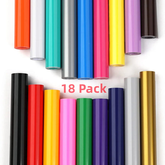 HTVRONT Permanent Vinyl Roll 18 Pack 12X3ft Multi Colors Permanent Adhesive Vinyl Roll for Cricut Craft DIY Cup Glass Phone Case
