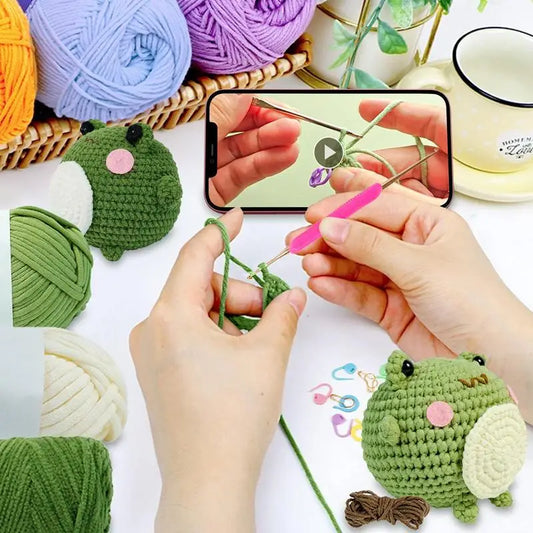 Frog Crochet Animal Kit Starter Crochet Hook Set Complete Crochet Set Include Yarn Eyes Stuffing Crochet Hook For Beginners And