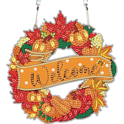 2D Flat DIY Summer Autumn Wreath Diamond Art Pendant Window Hanging Art for Wall
