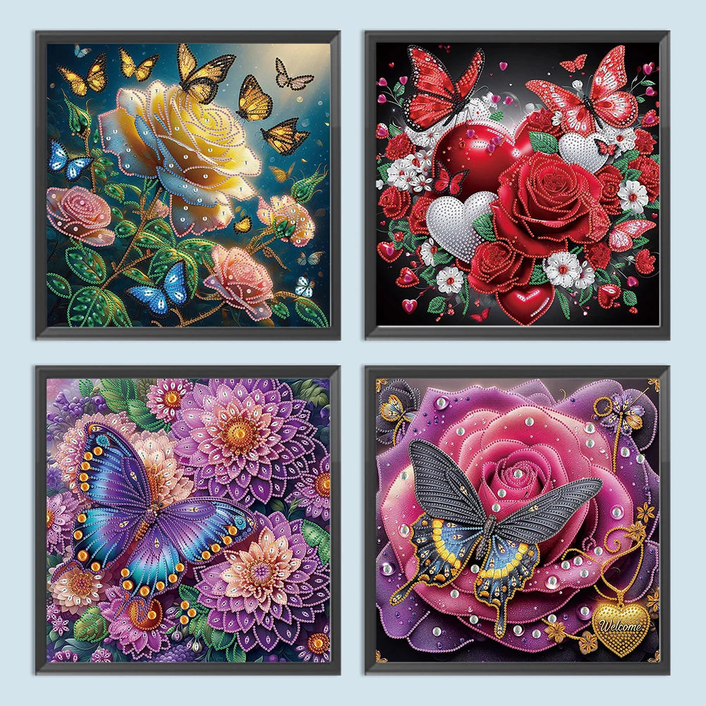 4Pcs 40x40cm Flower 5D DIY Special Shape Crystal Partial Diamond Painting Kit