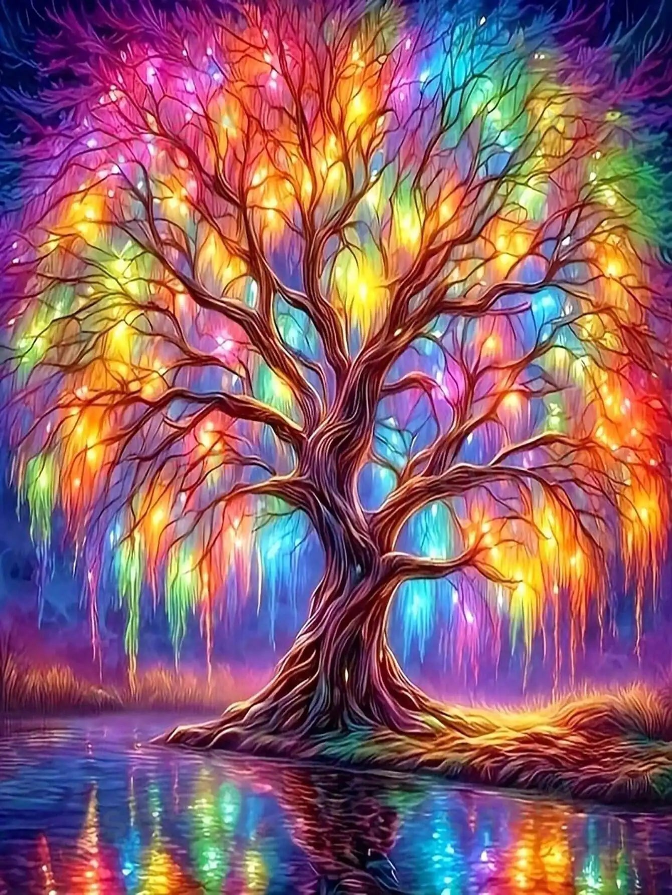 5D Diamond Painting Kit Colorful Mystical Tree Full Drill Round Mosaic Craft For Adults