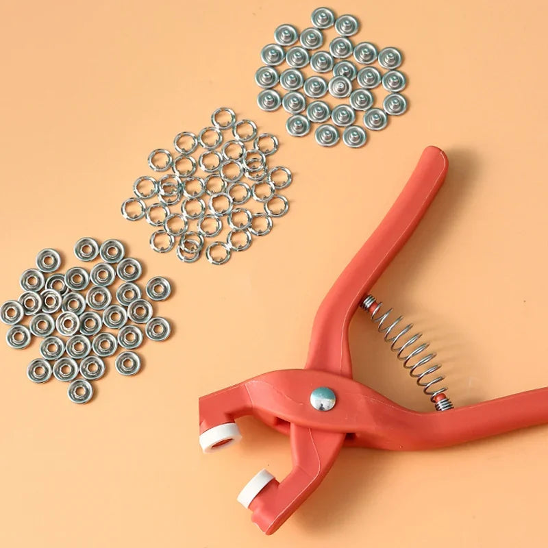 Plier Tool+50/100 Set Metal Sewing Buttons Hollow Solid Five-claw Buckle Metal Snap Buttons for Installing Clothes DIY Craft