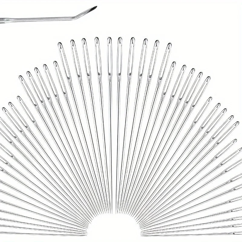 55-Piece Stainless Steel Hand Sewing Needles Set, Large Eye Needles for Embroidery & Sewing, Multi Sizes, White Packaging, Non-R