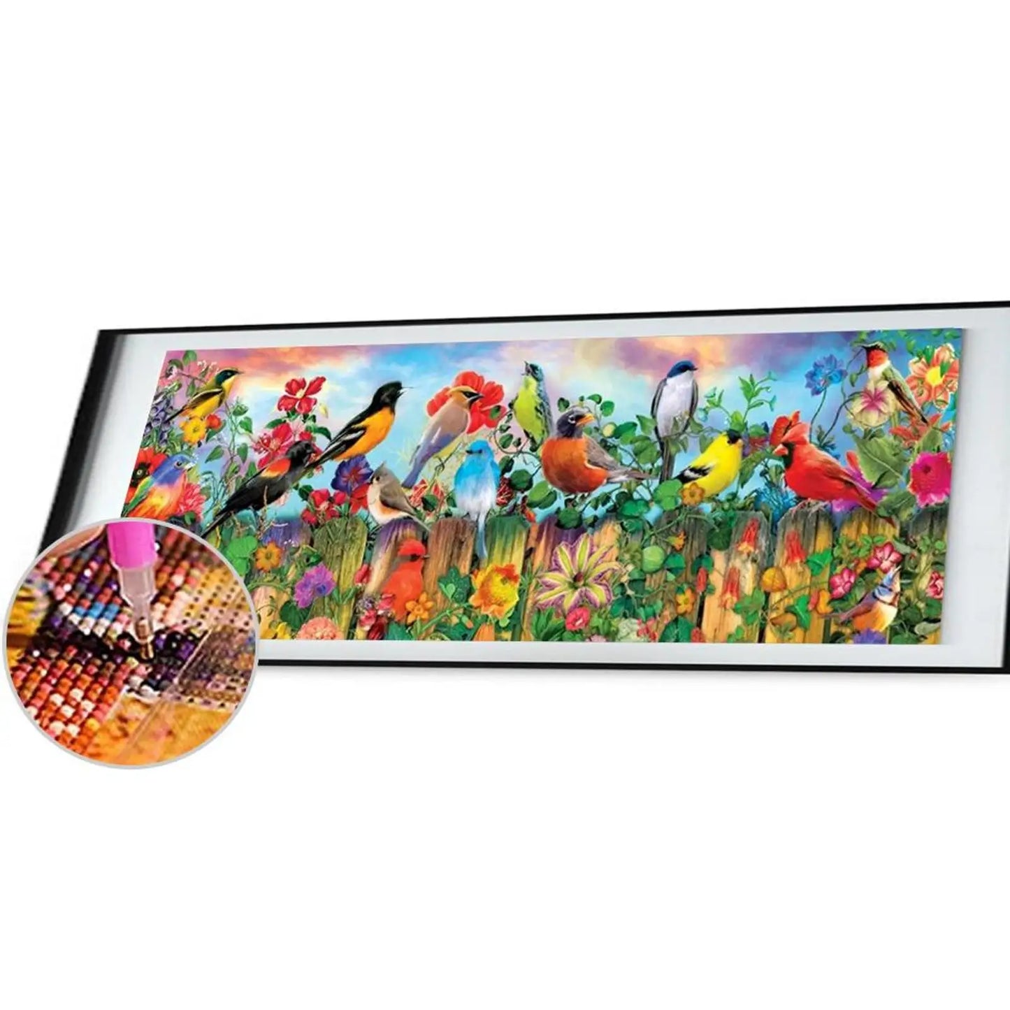 Diamond Embroidery Fence Birds Drawing DIY Rhinestone Mosaic for Wall Gifts