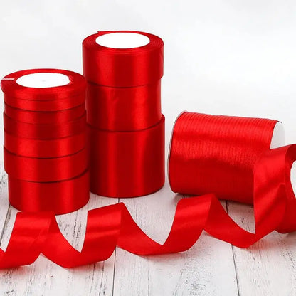 Red Satin Ribbon Wedding Christmas Halloween Party Decoration Gift Wrapping Scrapbooking Supplies DIY Bow Crafts Packing Tape/.，